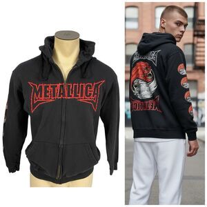 VTG Metallica Zip Up Hoodie Mens Large Ying Yang Skulls Heavy Metal Streetwear